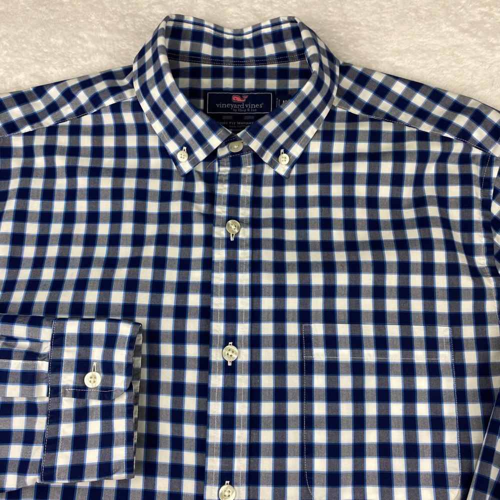Vineyard Vines Mens Classic Fit Murray Shirt Blue White Gingham Plaid Medium